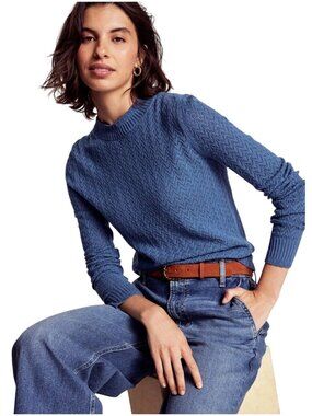Boden Diane Pointelle Sweater Jumper in denim blue scallop size S small